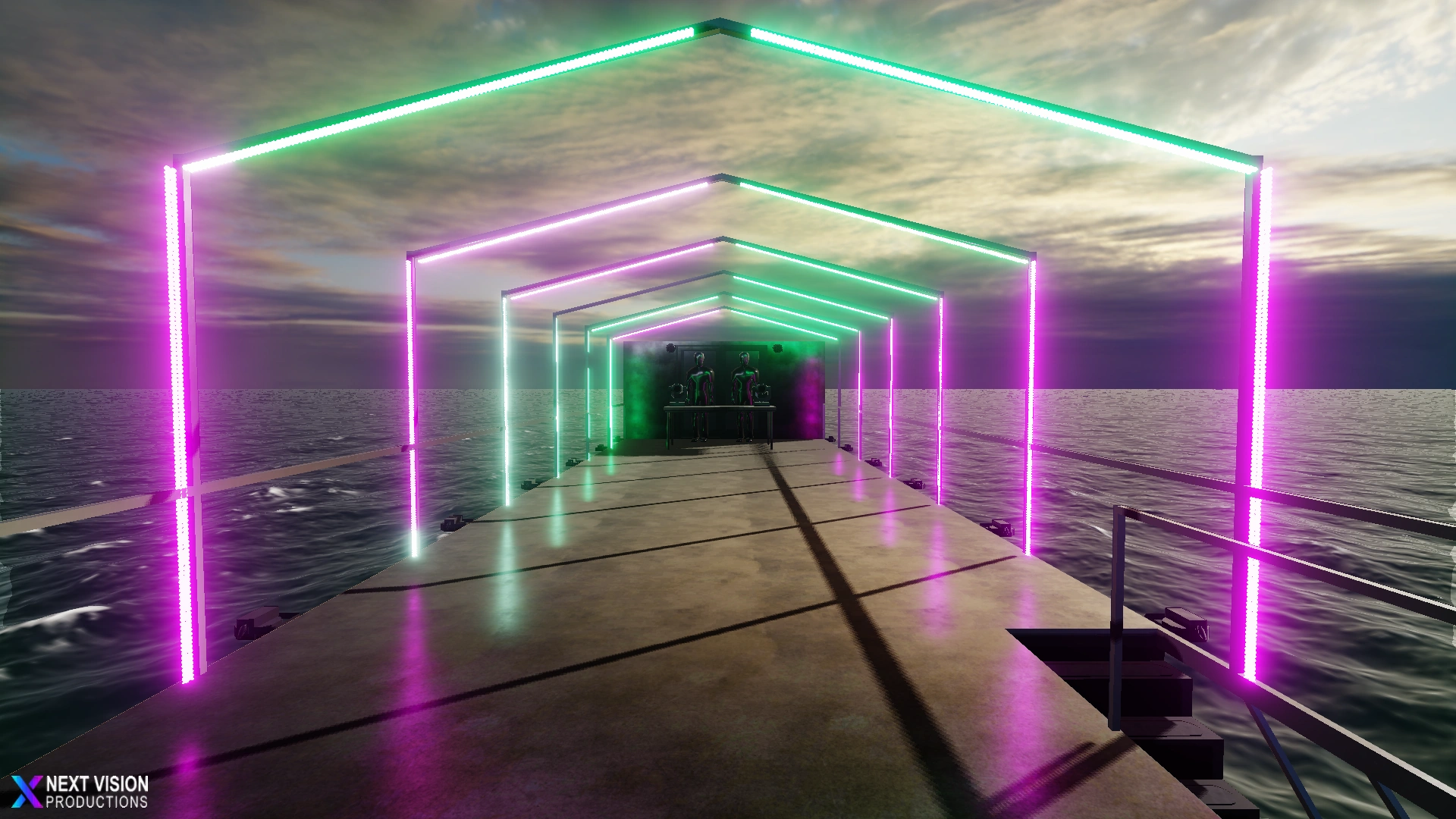 lichtshow tunnel render van LED-balken op een boot