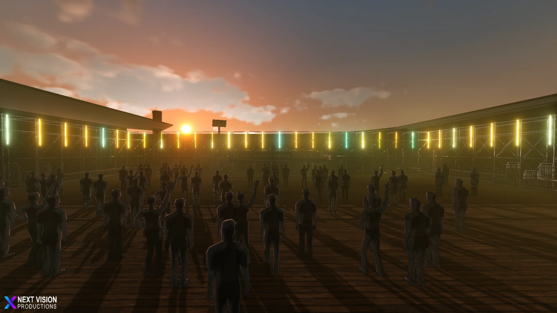 render voor Amsterdams Verbond bij zonsondergang met gele kleuren.